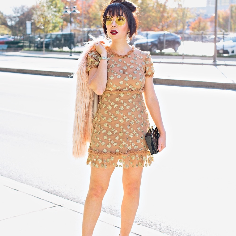 For Love & Lemons gold sequin dress